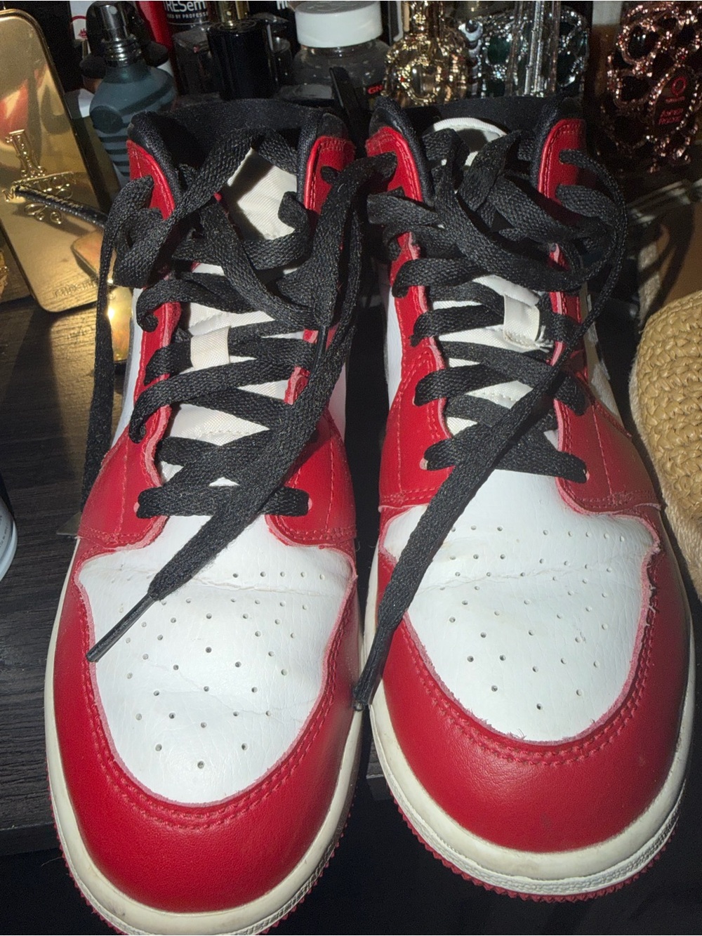 Jordan Red, White and Black High-Top Sneakers